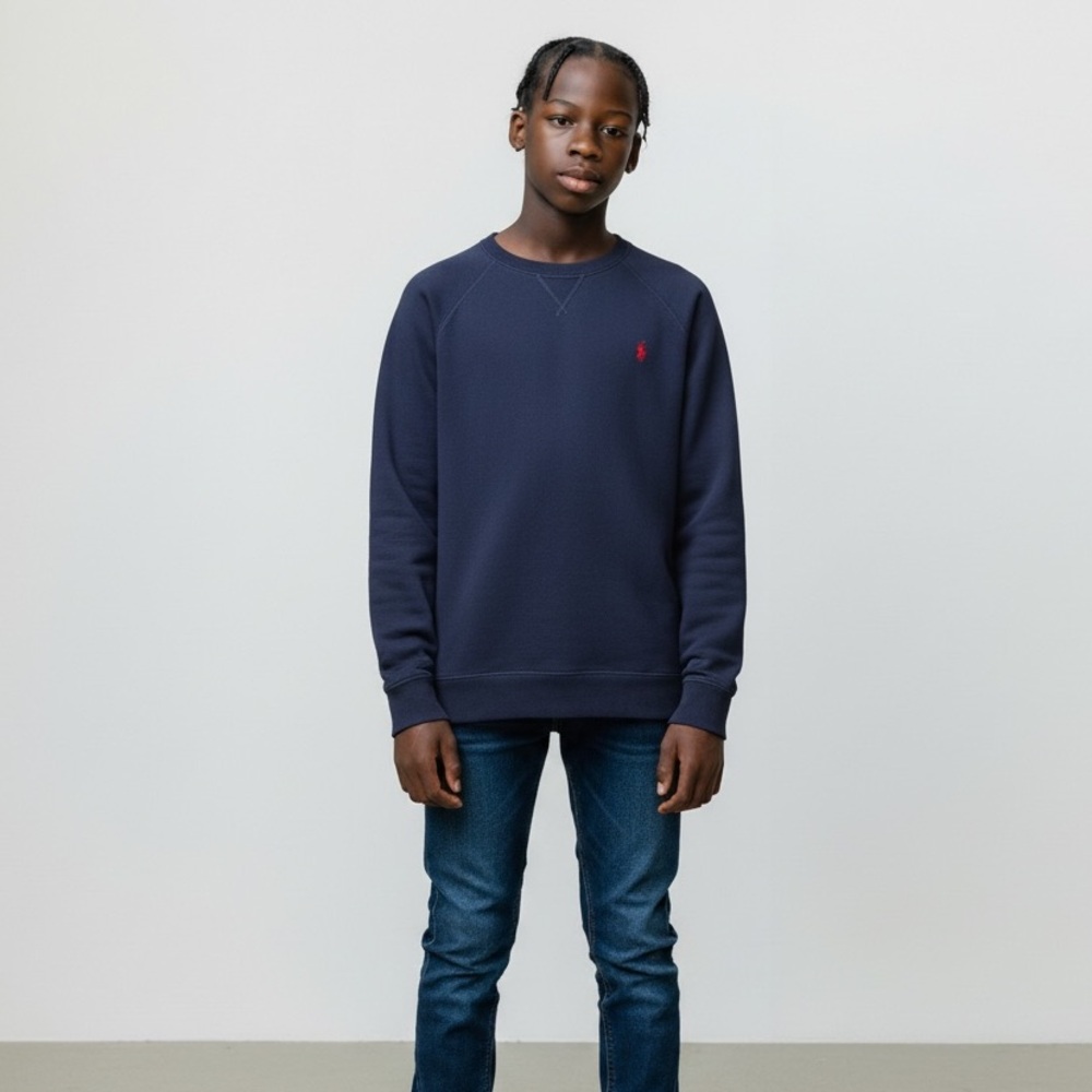 Polo Ralph Lauren Navy Crewneck Sweatshirt Youth XL 18-20 Red Pony Logo Cotton